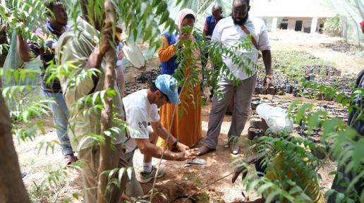 Des membres de personnel du MRC en formation avec les experts de la FAO sur la plantation et l’entretiens d’arbres. 